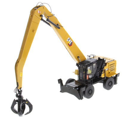 1:50 Scale Model of a Caterpillar MH3040 Material Handler on a White Background