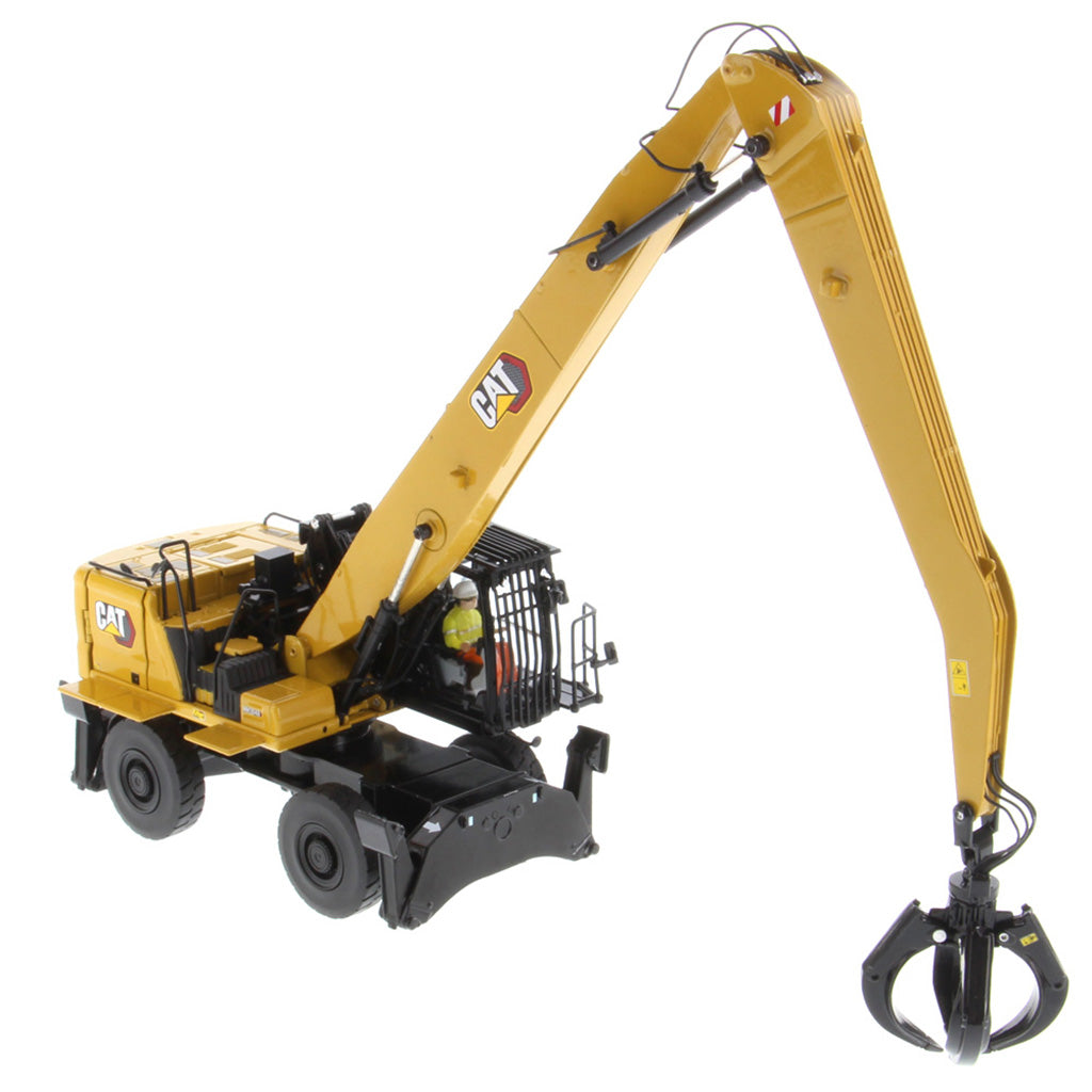 1:50 Scale Model of a Caterpillar MH3040 Material Handler on a White Background