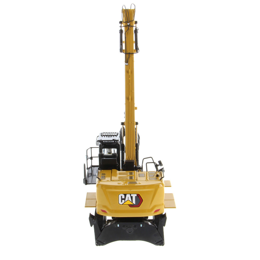 1:50 Scale Model of a Caterpillar MH3040 Material Handler on a White Background