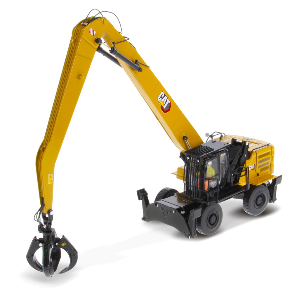 1:50 Scale Model of a Caterpillar MH3040 Material Handler on a White Background