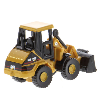 A yellow and black CAT 906 toy front loader, shown from a three-quarters angle on a solid white background.
