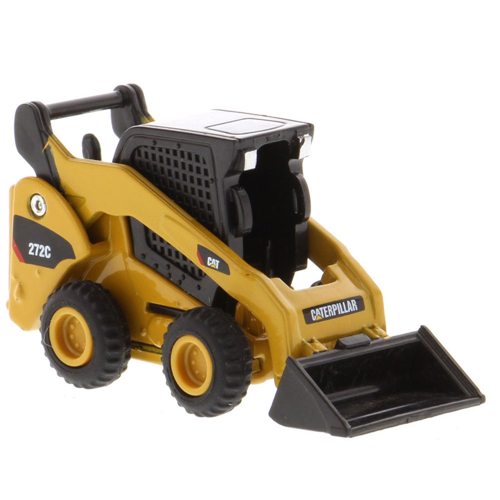 Mini Model of a Cat Yellow Caterpillar 272C Skid Steer Loader on a White Background