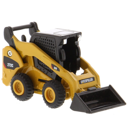 Mini Model of a Cat Yellow Caterpillar 272C Skid Steer Loader on a White Background