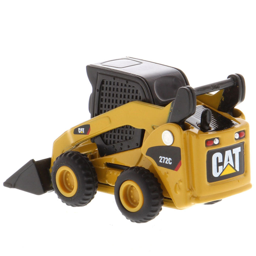 Mini Model of a Cat Yellow Caterpillar 272C Skid Steer Loader on a White Background