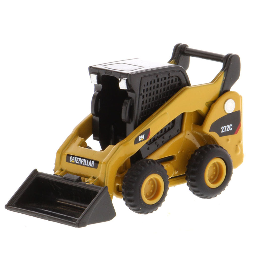 Mini Model of a Cat Yellow Caterpillar 272C Skid Steer Loader on a White Background