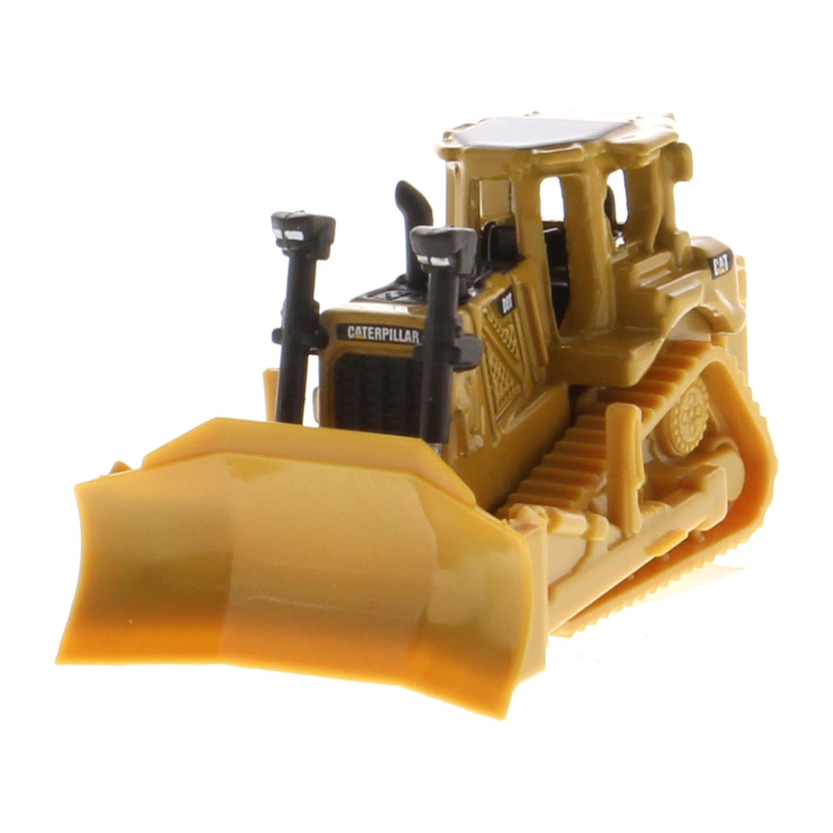 Mini Model of a CAT Yellow Caterpillar D8T Track-Type Dozer with Rear Ripper on a White Background