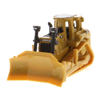 Mini Model of a CAT Yellow Caterpillar D8T Track-Type Dozer with Rear Ripper on a White Background