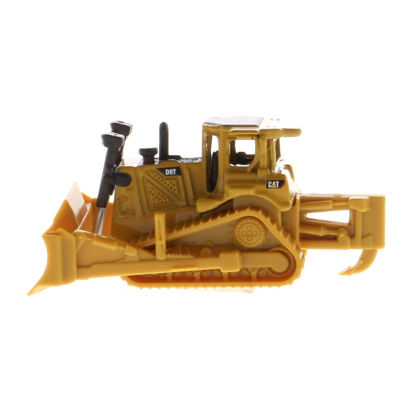 Mini Model of a CAT Yellow Caterpillar D8T Track-Type Dozer with Rear Ripper on a White Background