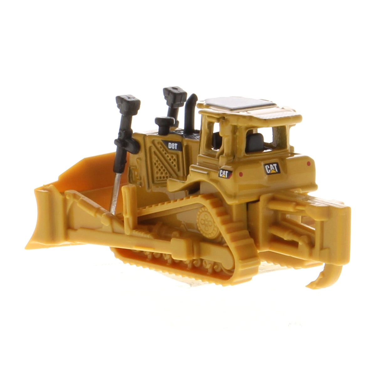 Mini Model of a CAT Yellow Caterpillar D8T Track-Type Dozer with Rear Ripper on a White Background