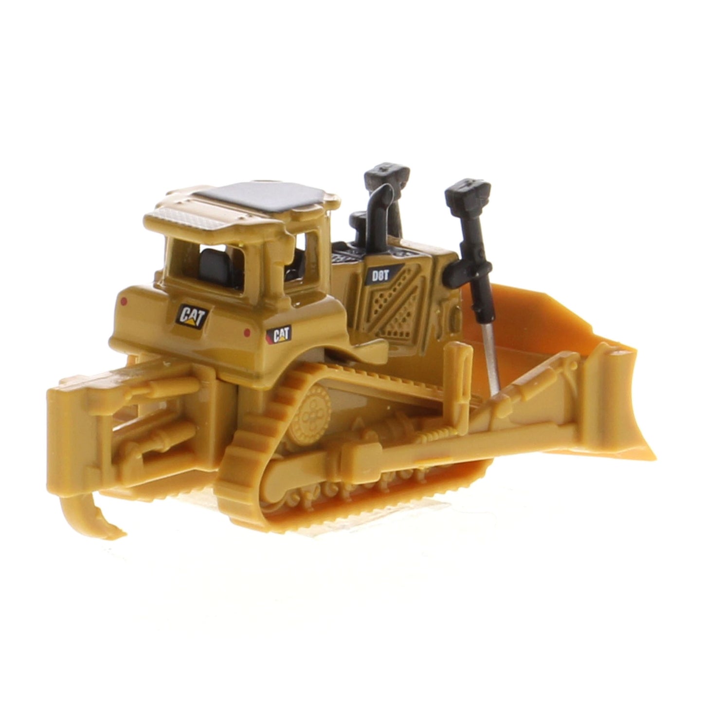Mini Model of a CAT Yellow Caterpillar D8T Track-Type Dozer with Rear Ripper on a White Background