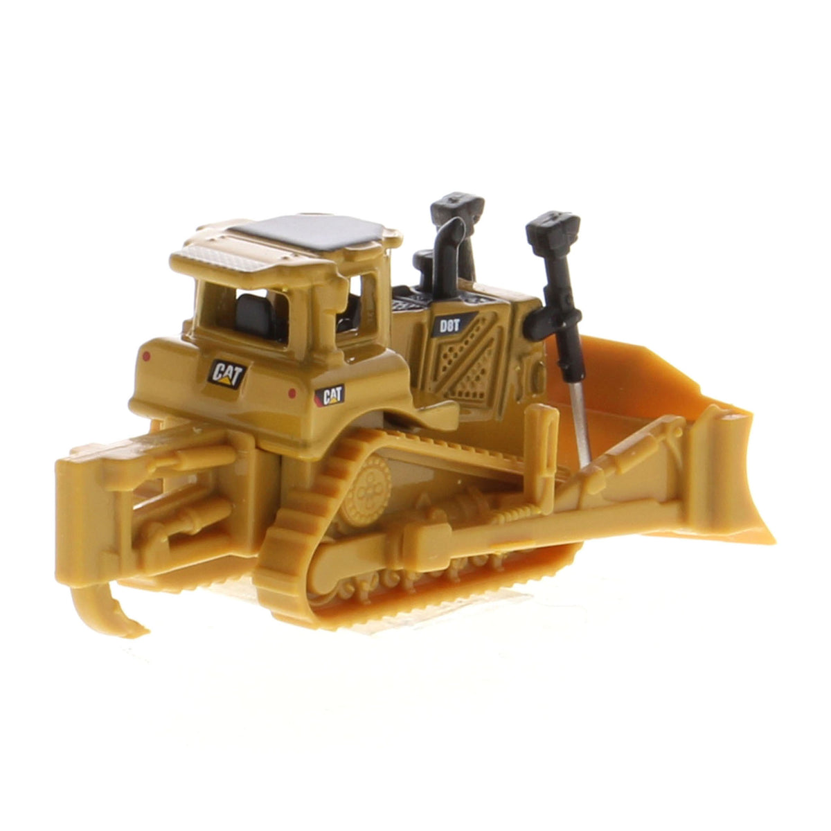 Mini Model of a CAT Yellow Caterpillar D8T Track-Type Dozer with Rear Ripper on a White Background