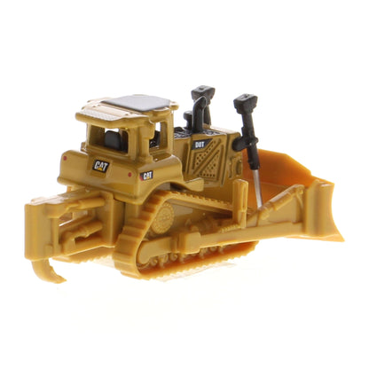 Mini Model of a CAT Yellow Caterpillar D8T Track-Type Dozer with Rear Ripper on a White Background