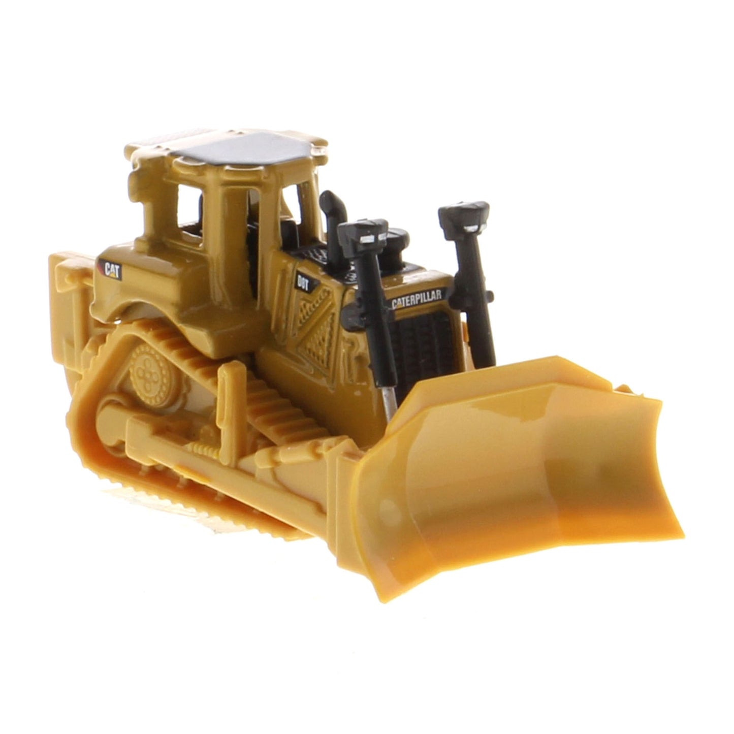 Mini Model of a CAT Yellow Caterpillar D8T Track-Type Dozer with Rear Ripper on a White Background