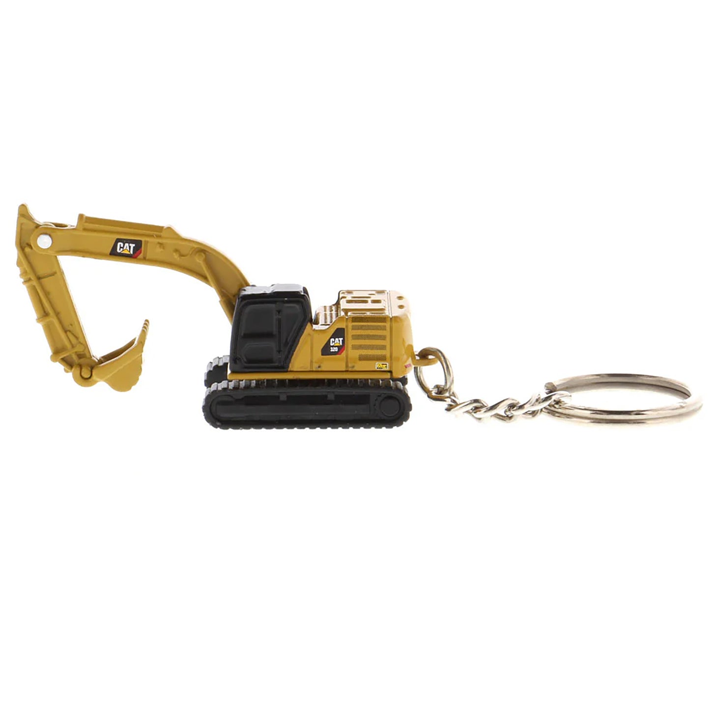 Caterpillar 320 Hydraulic Excavator Keychain on a white background
