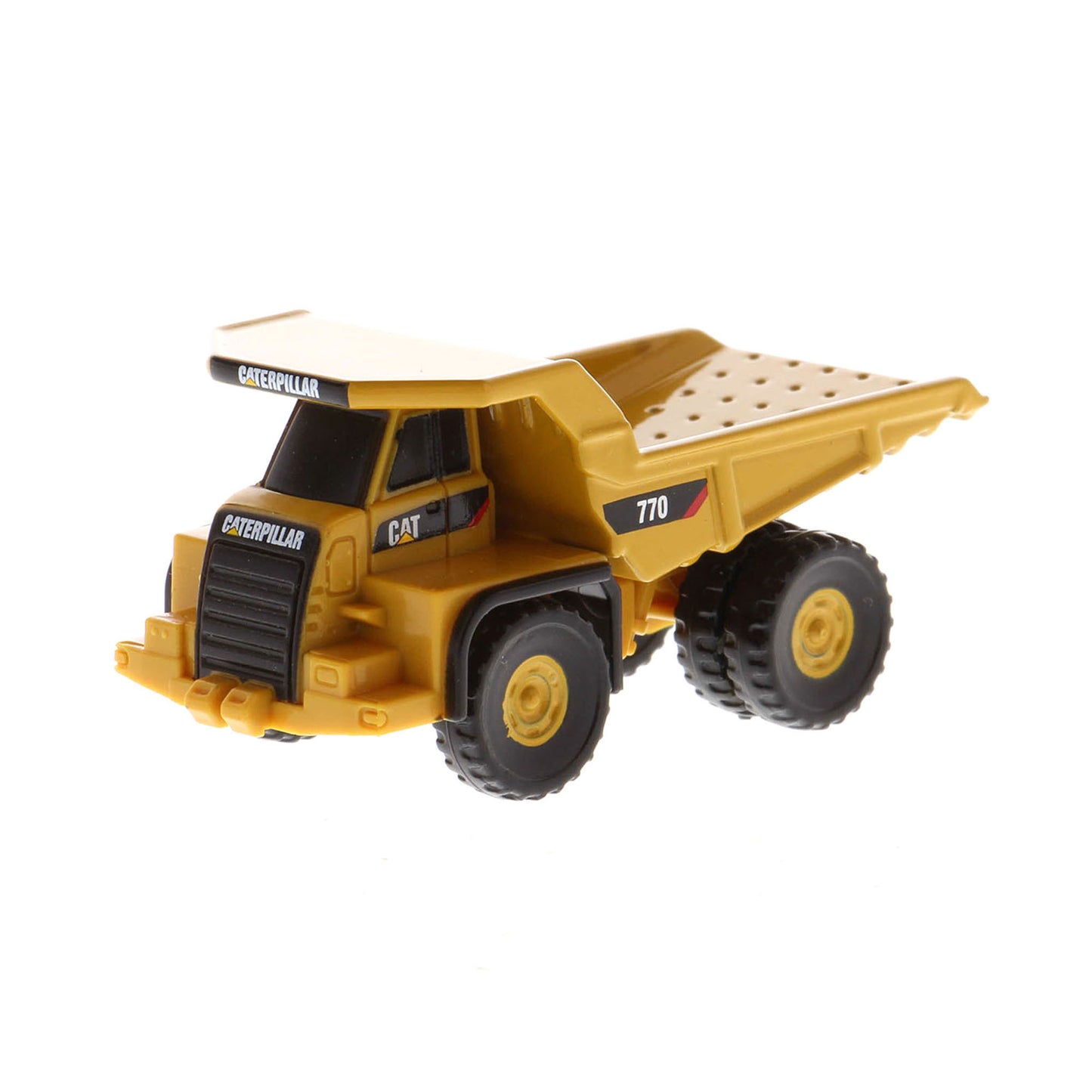 Mini Model of a Caterpillar 770 Off-Highway Haul Truck on a White Background