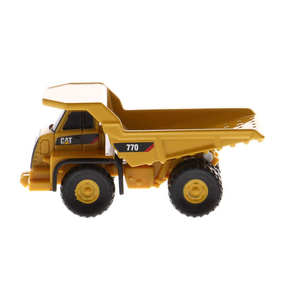Mini Model of a Caterpillar 770 Off-Highway Haul Truck on a White Background