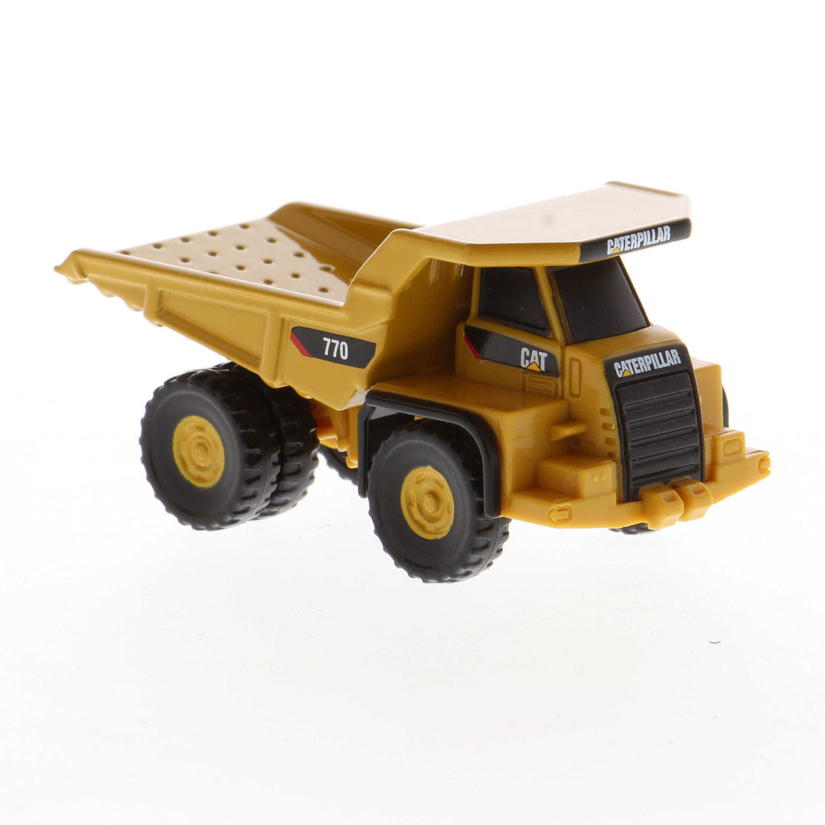 Mini Model of a Caterpillar 770 Off-Highway Haul Truck on a White Background