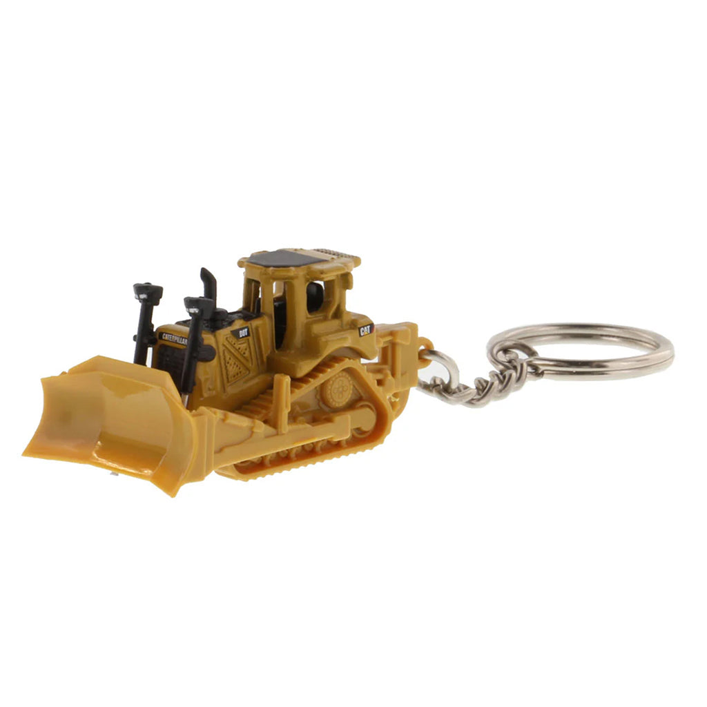 Caterpillar D8T Track-Type Dozer with Rear Ripper Keychain on a White Background