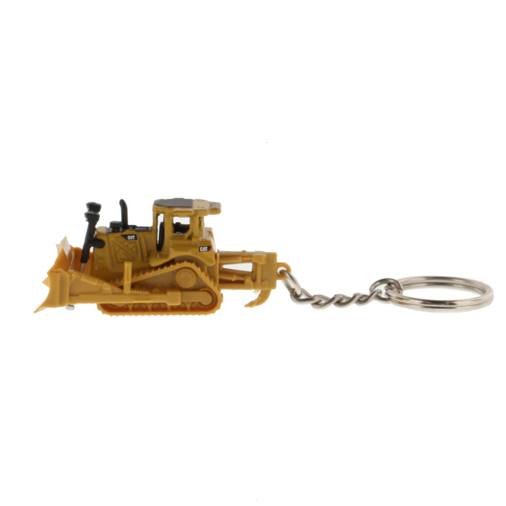 Caterpillar D8T Track-Type Dozer with Rear Ripper Keychain on a White Background