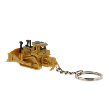 Caterpillar D8T Track-Type Dozer with Rear Ripper Keychain on a White Background