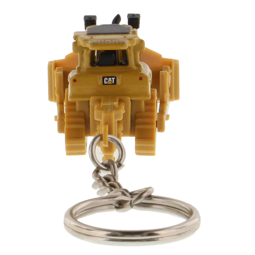 Caterpillar D8T Track-Type Dozer with Rear Ripper Keychain on a White Background
