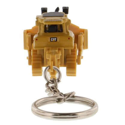 Caterpillar D8T Track-Type Dozer with Rear Ripper Keychain on a White Background