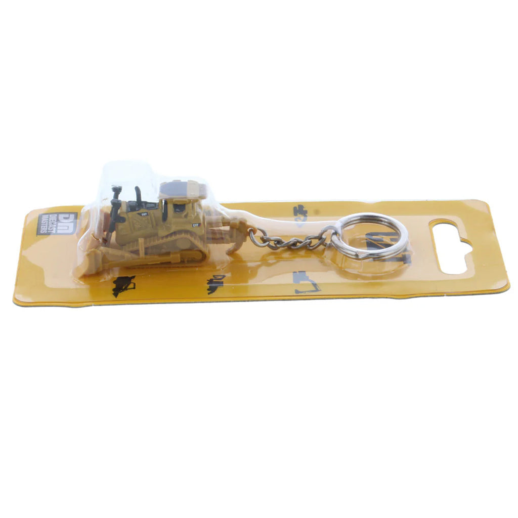 Keychain with bulldozer design on a clear plastic card