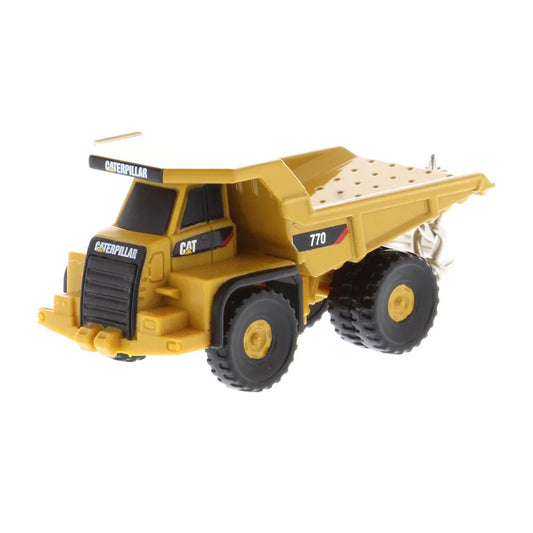Caterpillar 770 Off-Highway Dump Truck Keychain on a White Background