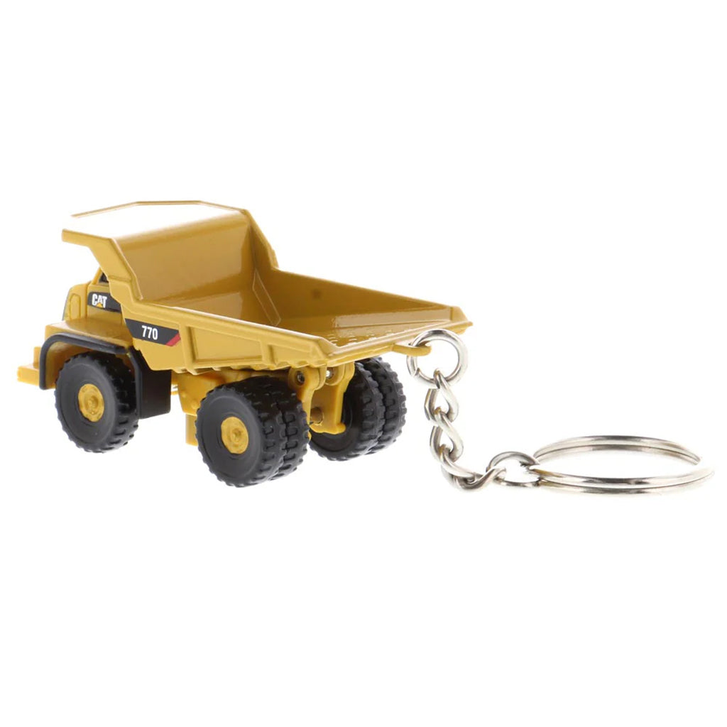 Caterpillar 770 Off-Highway Dump Truck Keychain on a White Background