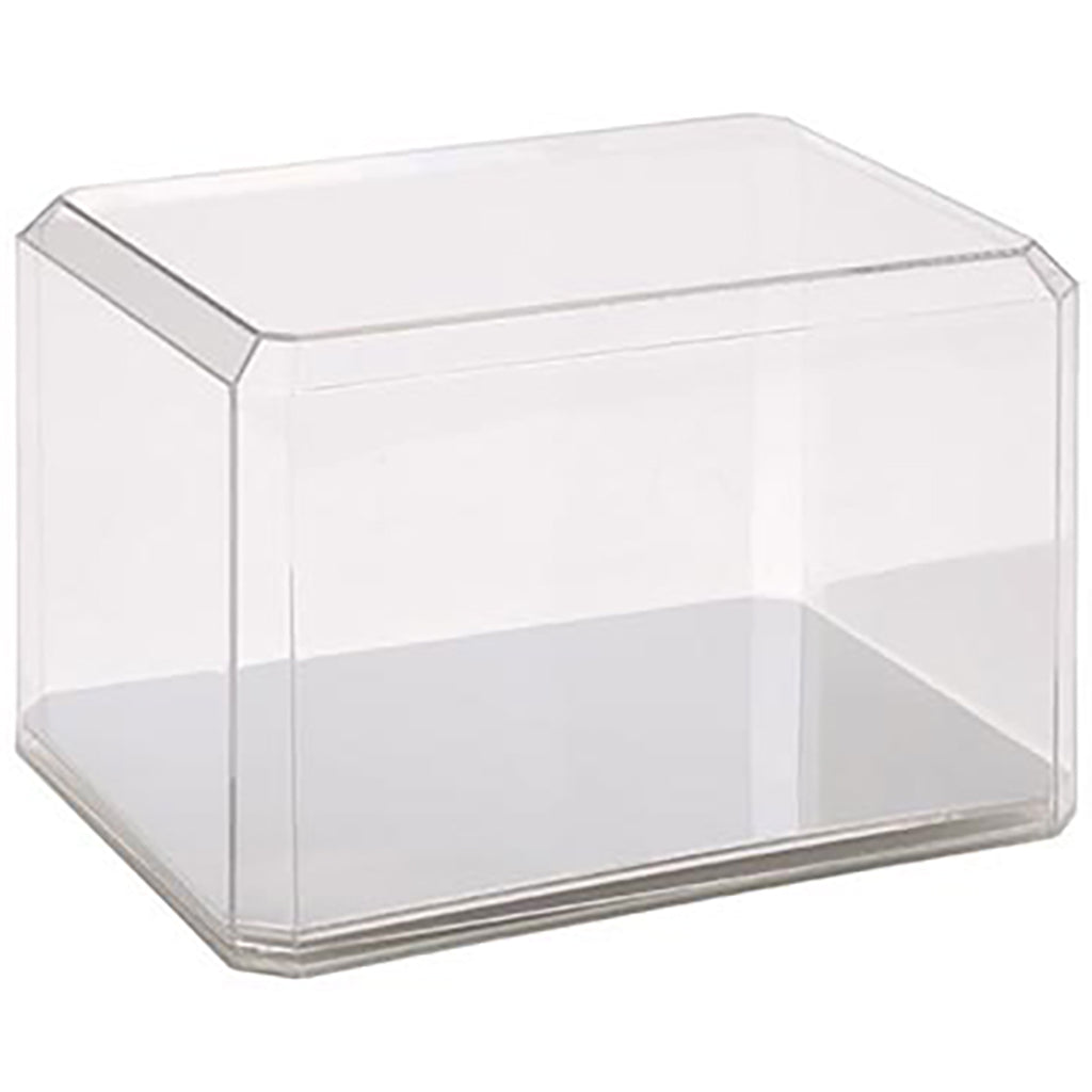 Clear display case on a white background
