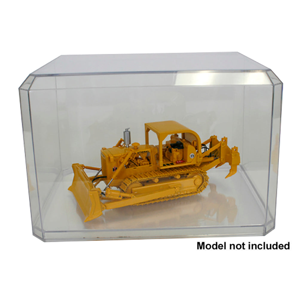 Clear plastic display case holding a International TD-25 dozer with Ripper on a white background Model Not Included