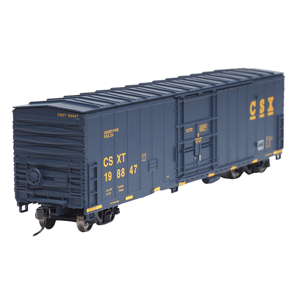 Model of a blue CSXT freight car on a white background