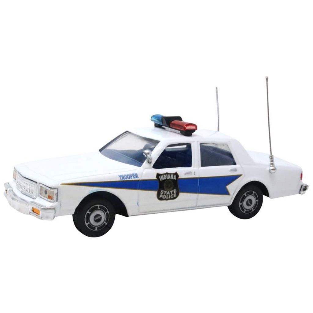 Model of an Indiana State Police car on a white background