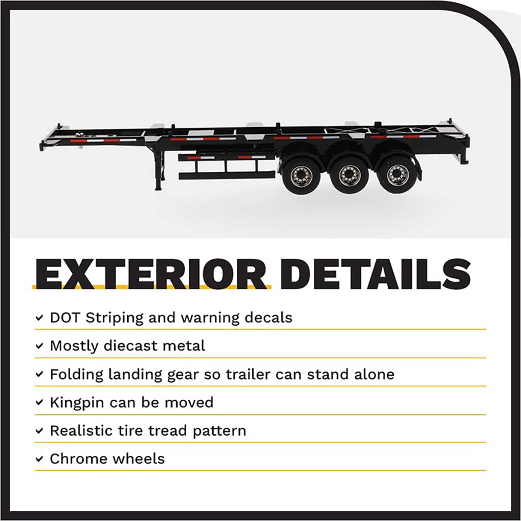 Trailer with exterior details listed on a white background