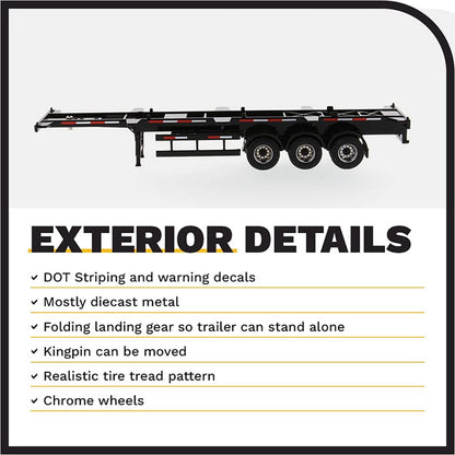Trailer with exterior details listed on a white background