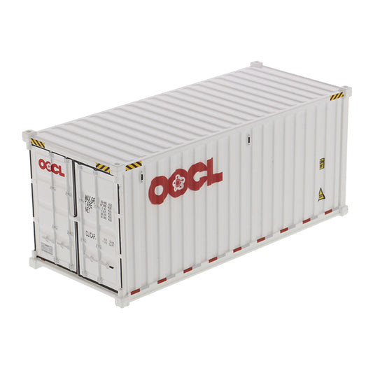 Model of a shipping container with OOCL logo on a white background
