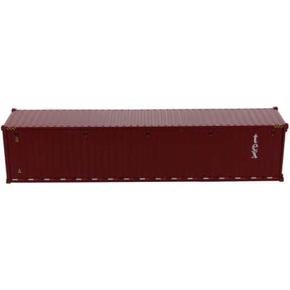 A burgundy 40 foot shipping container with white 'tex' text on the side, shown on a plain white background.