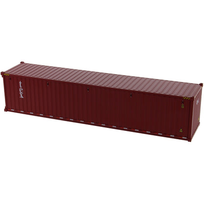 A burgundy 40 foot shipping container with white 'tex' text on the side, shown on a plain white background.