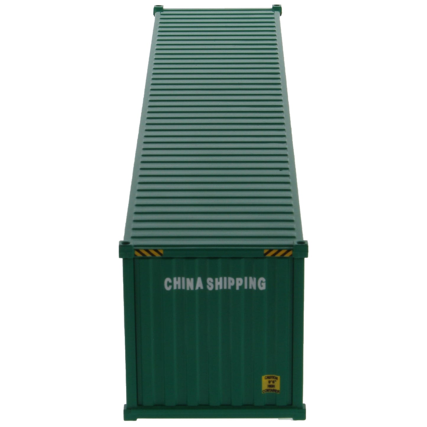 A green 40 foot shipping container with white 'CHINA SHIPPING' text and Chinese characters on the side, shown on a plain white background.