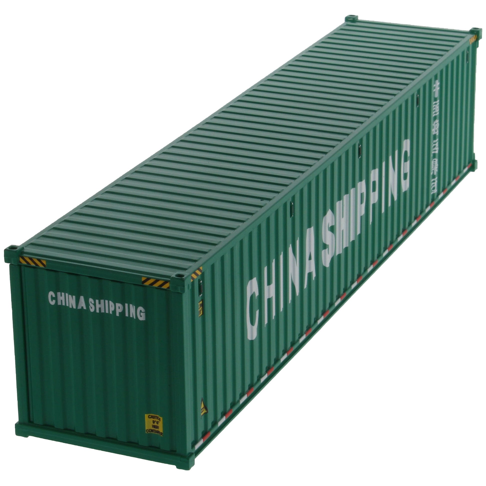 A green 40 foot shipping container with white 'CHINA SHIPPING' text and Chinese characters on the side, shown on a plain white background.