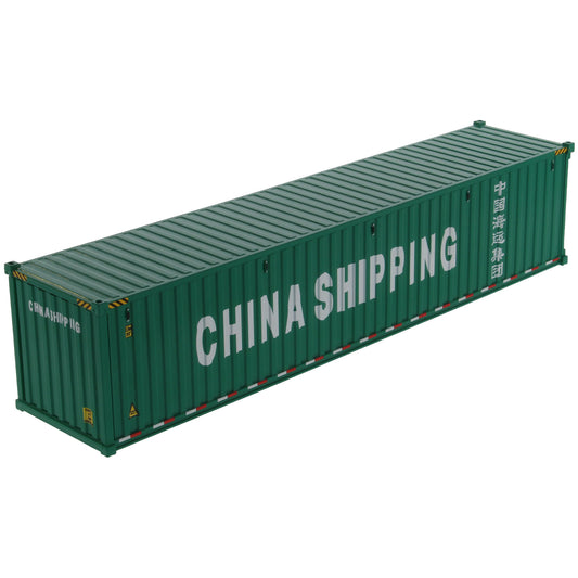 A green 40 foot shipping container with white 'CHINA SHIPPING' text and Chinese characters on the side, shown on a plain white background.