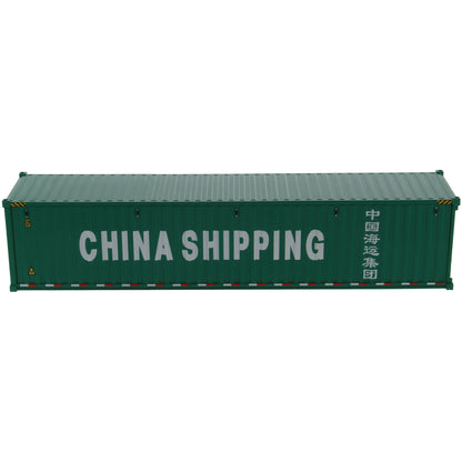 A green 40 foot shipping container with white 'CHINA SHIPPING' text and Chinese characters on the side, shown on a plain white background.