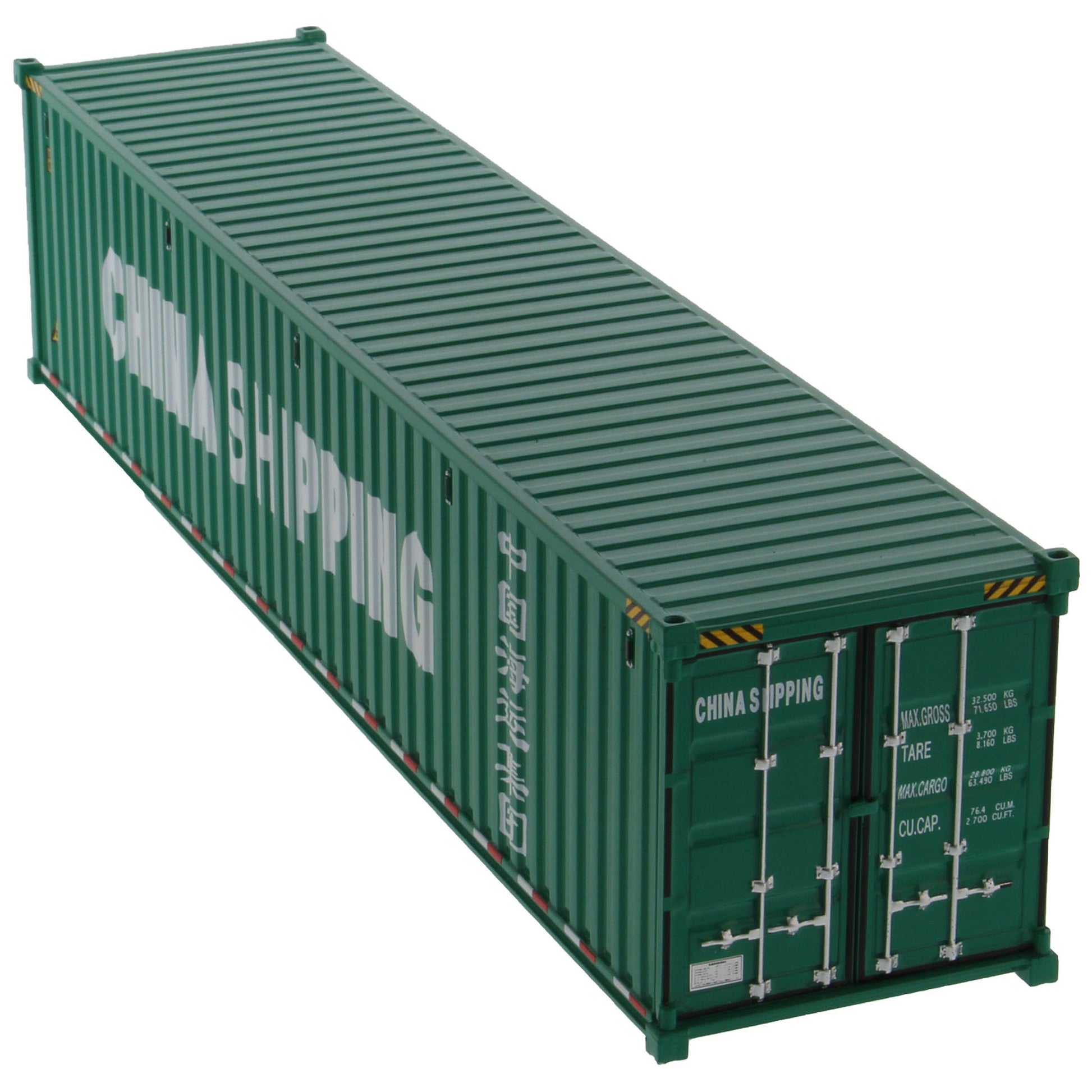 A green 40 foot shipping container with white 'CHINA SHIPPING' text and Chinese characters on the side, shown on a plain white background.