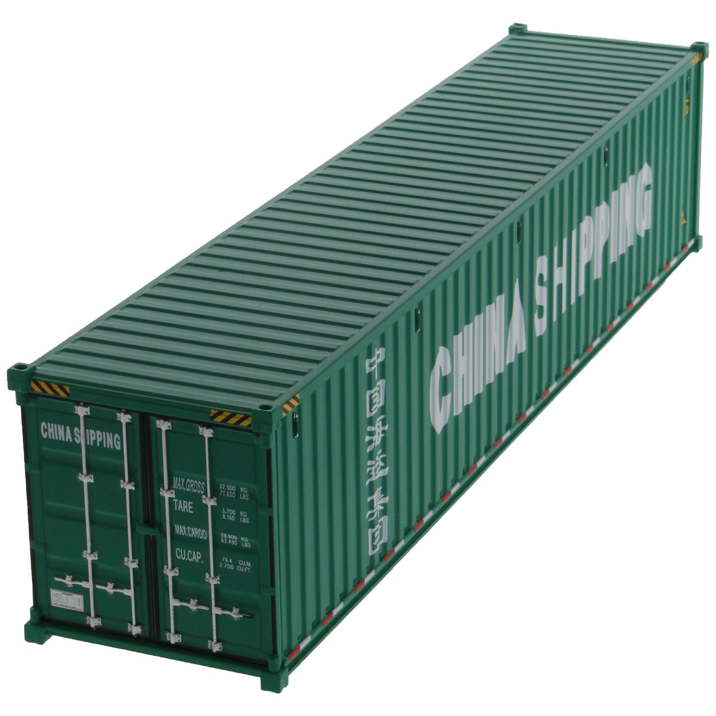 A green 40 foot shipping container with white 'CHINA SHIPPING' text and Chinese characters on the side, shown on a plain white background.