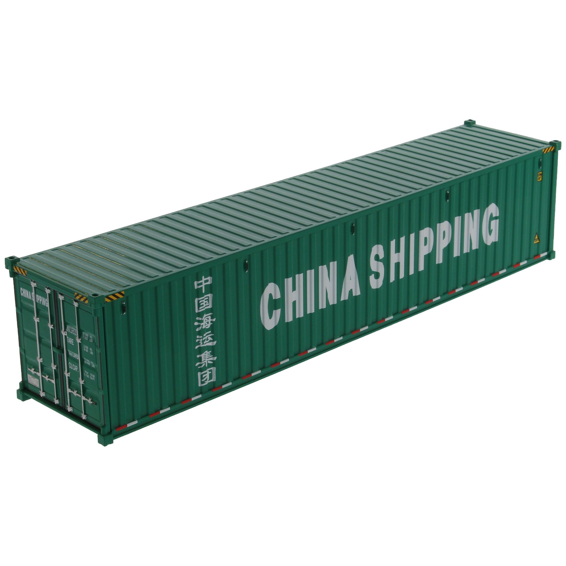 A green 40 foot shipping container with white 'CHINA SHIPPING' text and Chinese characters on the side, shown on a plain white background.