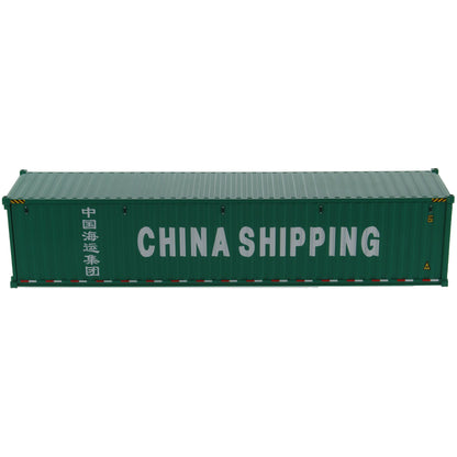 A green 40 foot shipping container with white 'CHINA SHIPPING' text and Chinese characters on the side, shown on a plain white background.