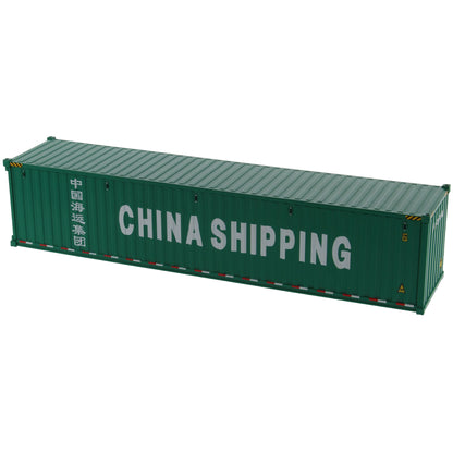 A green 40 foot shipping container with white 'CHINA SHIPPING' text and Chinese characters on the side, shown on a plain white background.