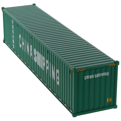 A green 40 foot shipping container with white 'CHINA SHIPPING' text and Chinese characters on the side, shown on a plain white background.