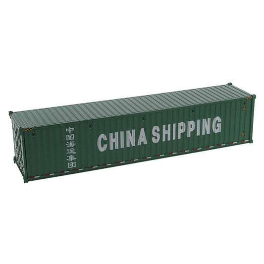 Green shipping container with 'China Shipping' text on a white background