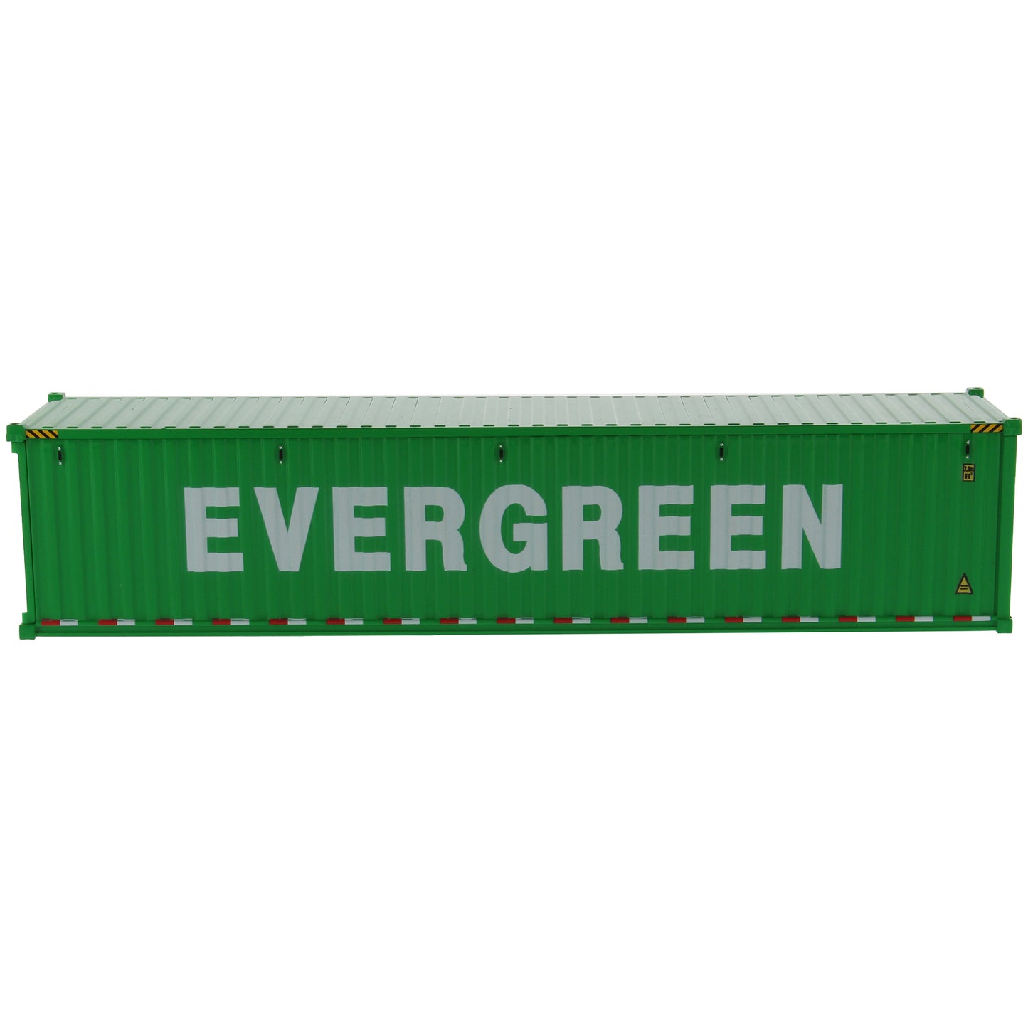 A green 40' shipping container with large white 'EVERGREEN' lettering on the side, shown at an angle on a plain white background.
